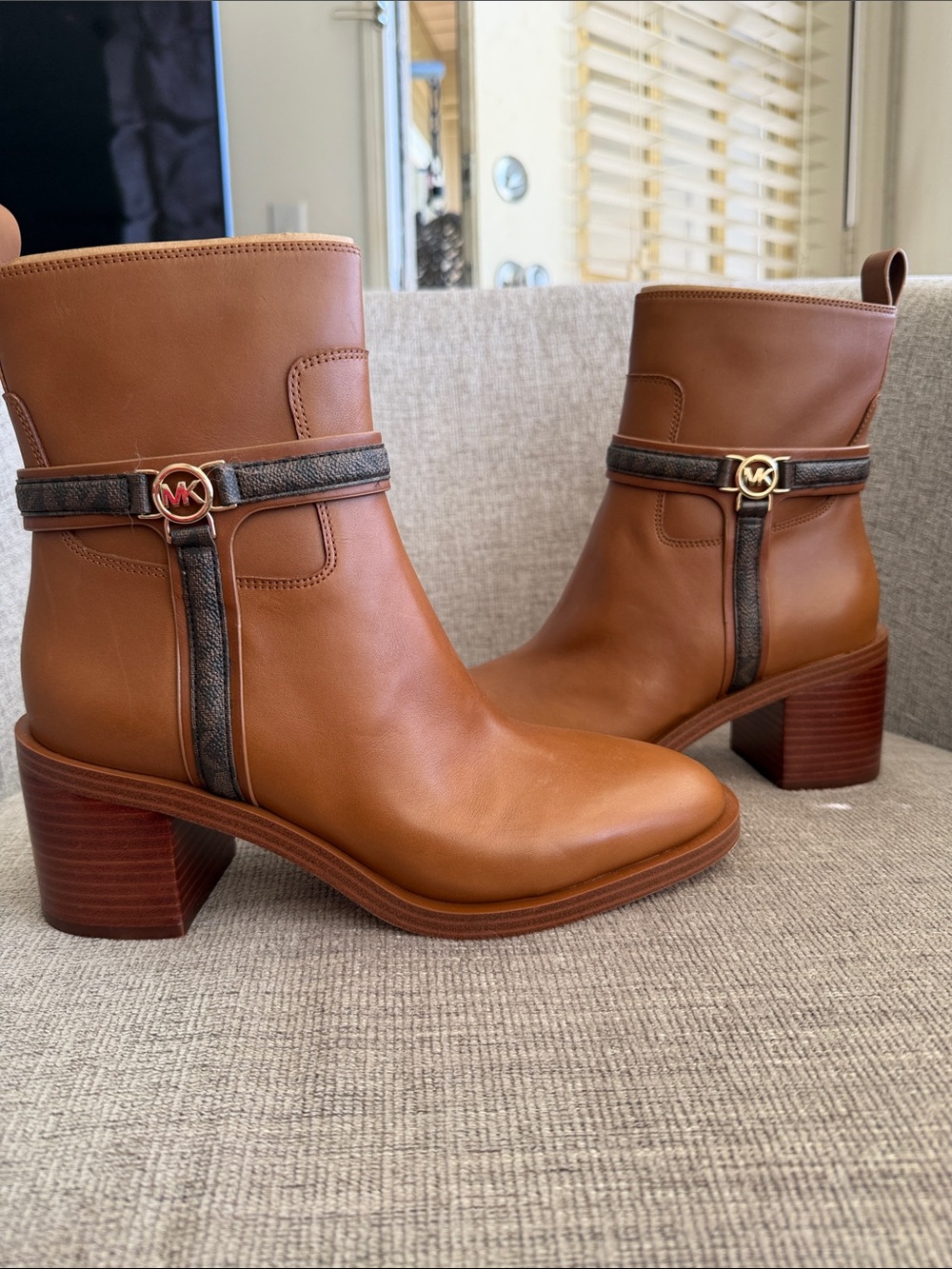 Michael Kors Brown Leather Ankle Boots with MK Trim